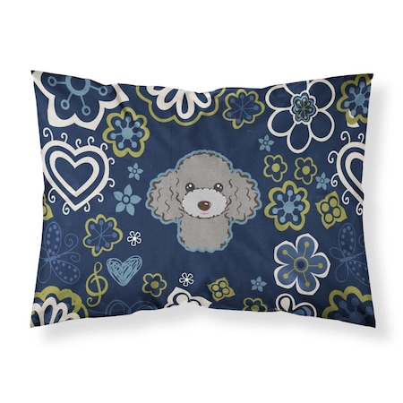 Jensendistributionservices Blue Flowers Silver Gray Poodle Fabric Standard Pillowcase MI2552007